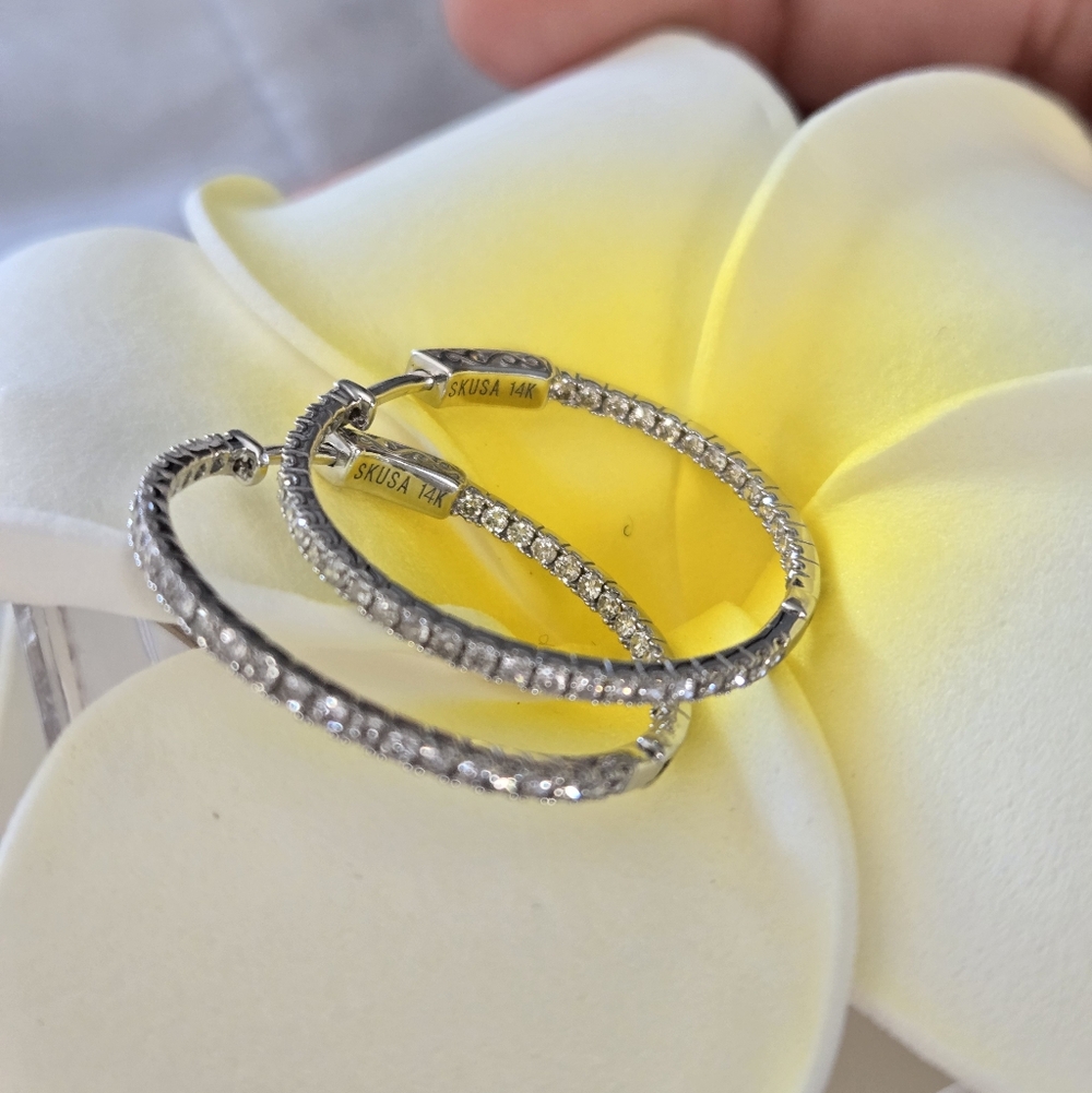 14k In And Out Diamond Hoops - Picture 6 of 9